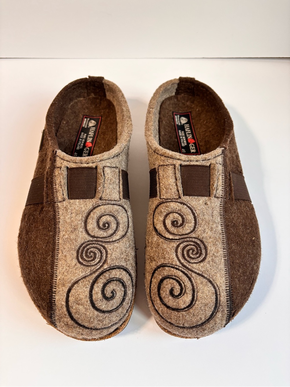 Haflinger Magic Swirl Wool Slip On Clog Shoe Slipper Brown Size EU 40 US 9